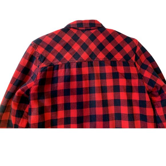 Zara Coat Jacket Women XL  Fleece Lined Flannel Buffalo Plaid Red Black Relaxed - Picture 8 of 12